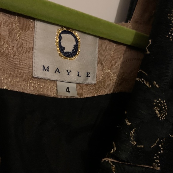 JANE MAYLE Make An Offer BEIGE GOLD METALLIC PURPLE TRIM BABYDOLL DRESS - Picture 5 of 5